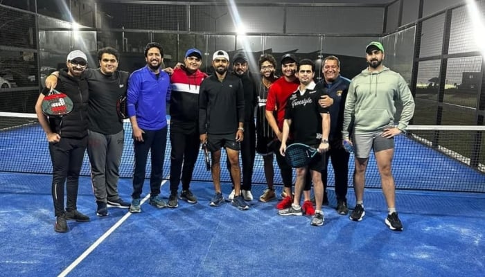 Babar Azam alongside friends at family at a pedal tennis court, March 3, 2025. — Reporter