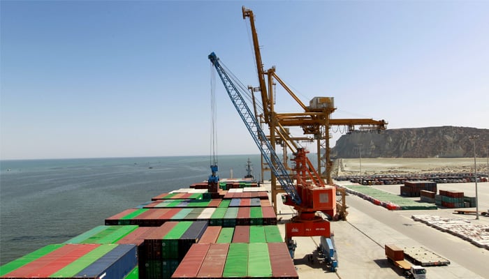 A container is loaded on to the Cosco Wellington, the first container ship to depart after the inauguration of the China-Pakistan Economic Corridor port in Gwadar, Pakistan November 13, 2016. — Reuters