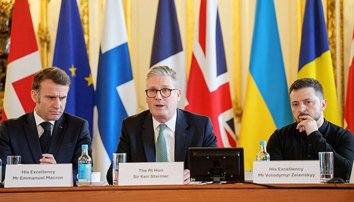 (From left to right) Frances President Emmanuel Macron, UK PM Keir Starmer and Ukrainian President Volodymyr Zelensky attend the European leaders summit to discuss European security at Lancaster House in London, UK on March 2, 2025. — Reuters