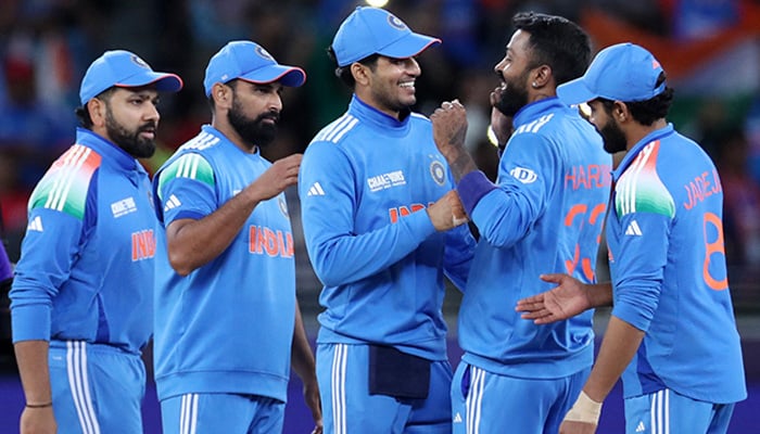 India players celebrate after winning the ICC Champions Trophy 2025 group match against New Zealand at Dubai International Stadium on March 2, 2025. — Reuters