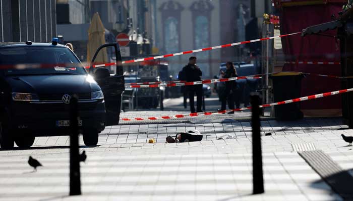 Police secure the area after a car drove into a crowd, in Mannheim, Germany, March 3, 2025. — Reuters