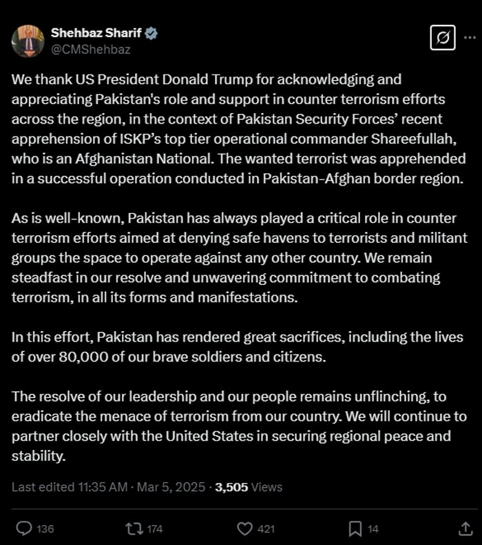 Trump commends Pakistan for capturing terrorist behind 2021 Kabul airport bombing