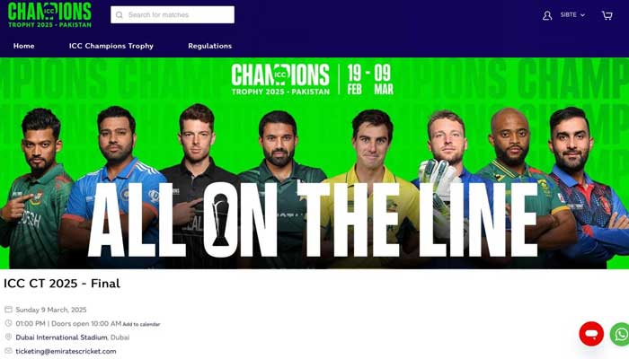 This screenshot of the ticket site is displayed by Tickets of the ICC Champions Trophy 2025 - correspondent