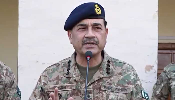 Army Chief General Asim Munir is addressing the soldiers during his visit to Bannu in Khyber Pakhtunkhwa on March 6, 2025. — Screengrab via ISPR video