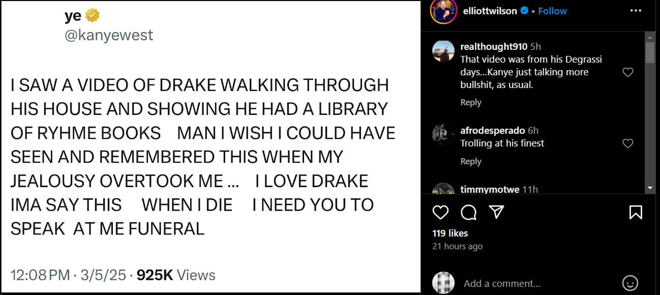 Kanye West shares when he needs Drake