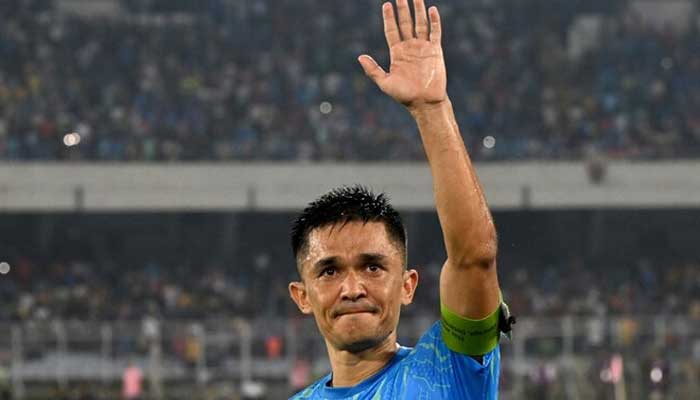 The Endas Sonl Chatteri captain is waving his fans at the end of the 2026 World Cup qualifying match in Asia between India and Kuwait at the Salt Lake Stadium in Kolkata on June 6, 2024. - AFP.