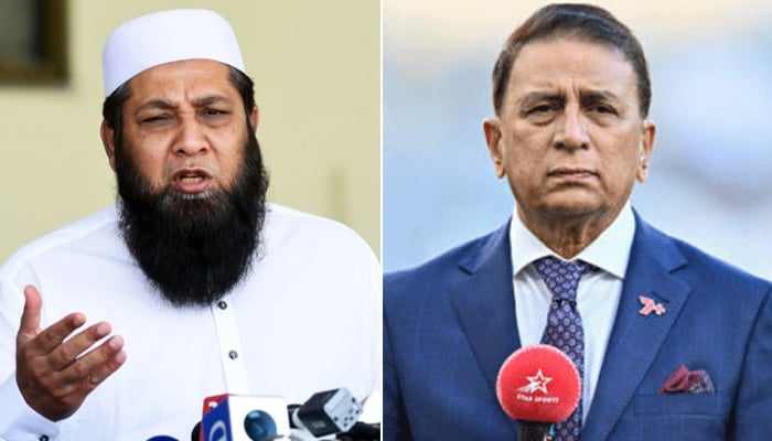 A combo of former captain and chief selector of Pakistan cricket team, Inzamam-ul-Haq, speaking at a press conference (L) and former legendary Indian cricketer Sunil Gavaskar during a match. — AFP/File