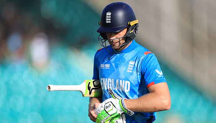 Englands Jos Buttler walks back to the pavilion after losing his wicket, caught out by South Africas Keshav Maharaj off the bowling of Lungi Ngidi in ICC Mens Champions Trophy, March 1, 2025. — Reuters