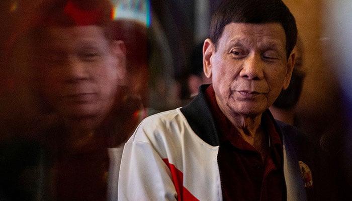 Former Philippine president Rodrigo Duterte delivers a speech at Club Filipino in San Juan, Metro Manila, Philippines, February 13, 2025. — Reuters