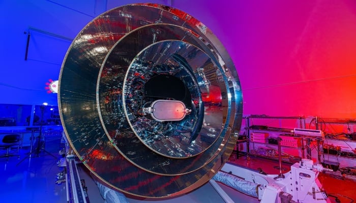 A semi-frontal view of the SPHEREx observatory is seen during integration and testing at BAE Systems in Boulder, Colorado, US, in this handout photo obtained on February 24, 2025. — Reuters