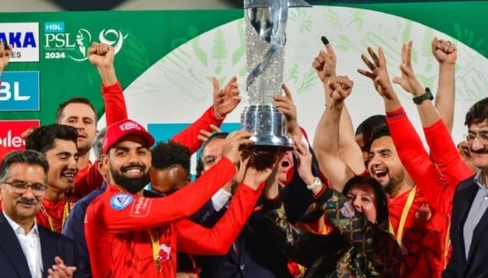 Islamabad United celebrating their victory in the final of the PSL. — AFP/File