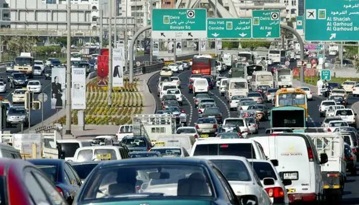 Rising heavy traffic creates congestion at Maktoum bridge in Dubai. — Reuters/File