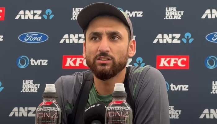 Pakistans T20I captain Salman Ali Agha adresses a pre-series press conference ahead of Pakistans T20I clash against New Zealand in this still taken from a video. — Screengrab/YouTube/Pakistan Cricket