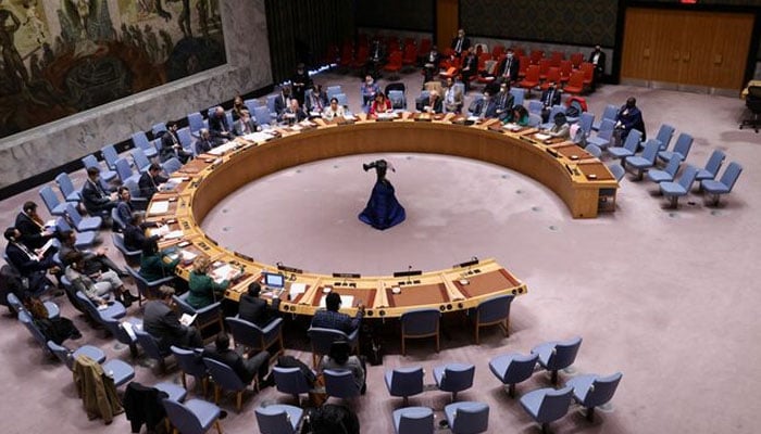 general view shows the United Nations Security Council meeting on non-proliferation of weapons of mass destruction, amid Russias invasion of Ukraine, at the United Nations Headquarters in New York City, US on March 14, 2022. — Reuters