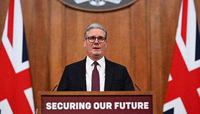 British Prime Minister Keir Starmer speaks at a press conference following a virtual summit video conference at 10 Downing Street on March 15, 2025 in London, Britain. — Reuters