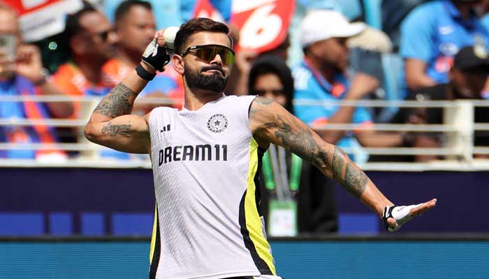 Indias VIRAT KOHLI during the warm-up before the ICC Mens Cup final against New Zealand at Dubai International Stadium, Dubai, United Arab Emirates, on March 9, 2025.-Reuters