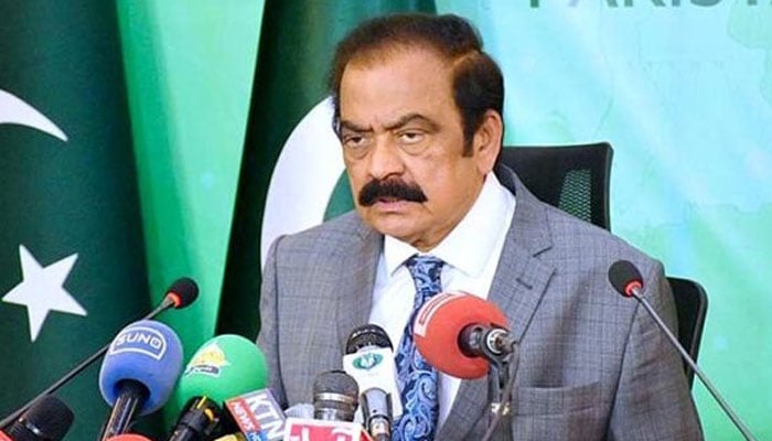 Adviser to the Prime Minister on Political and Public Affairs Rana Sanaullah addresses a press conference. — APP