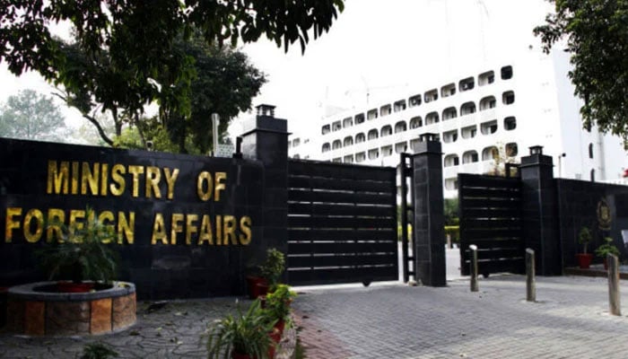 An image showing the board reading Ministry of Foreign Affairs outside the office of Ministry of Foreign Affairs. — APP/File