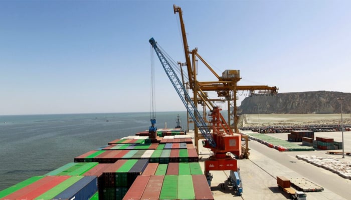 A container is loaded on to the Cosco Wellington, the first container ship to depart after the inauguration of the China-Pakistan Economic Corridor port in Gwadar, Pakistan, November 13, 2016. — Reuters