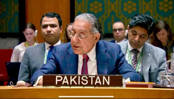 Pakistans Permanent Representative to the UN Ambassador Munir Akram at the UN Security Council on the Adoption of Resolution for the mandate renewal of UNAMA, March 17, 2025. — X@PakistanUN_NY