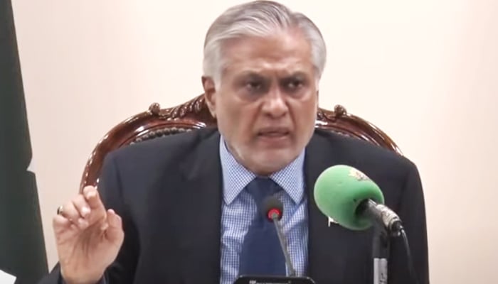 Deputy Prime Minister and Foreign Minister Mohammad Ishaq Dar addressing a meeting to review sugar prices in Islamabad, on March 19, 2025. — YouTube/@PTVNewsOfficial