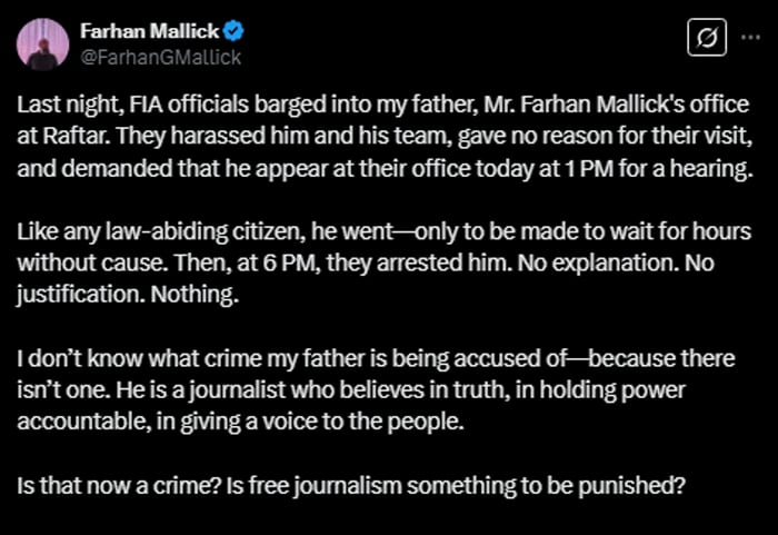 Journalist Farhan Mallick remanded to FIA custody