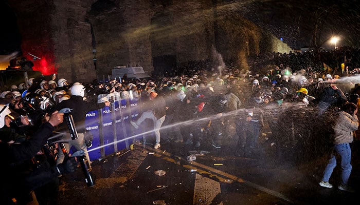 Police officers spray tear gas at demonstrators as students from several universities take part in a protest against the detention of Istanbul Mayor Ekrem Imamoglu, in Istanbul, Turkey, March 21, 2025. — Reuters