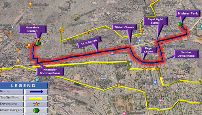 Youm-e-Ali procession route along with traffic plan. — Facebook@karachitrafficpoliceofficial