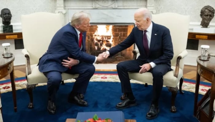 Donald Trump (left) and Joe Biden during a meeting in the Oval Office, Washington, USA, on November 13, 2024. — AFP