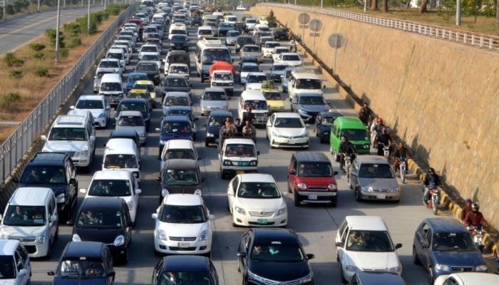 A view of traffic jam on 9th Avenue Road in Islamabad. — INP/ File