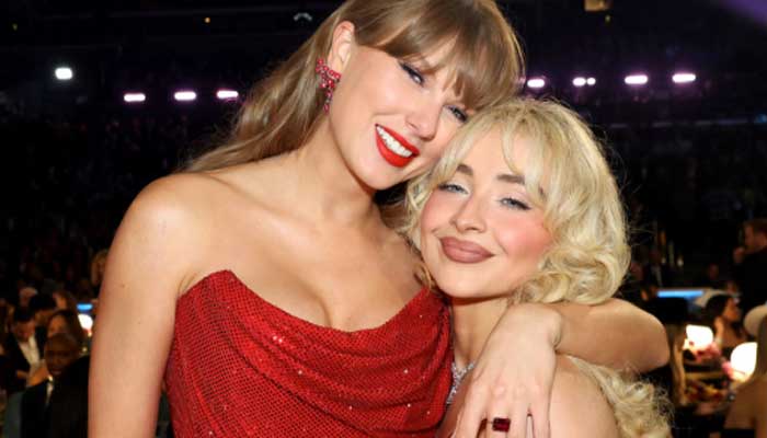 Sabrina Carpenter reacts after her album matches Taylor Swifts