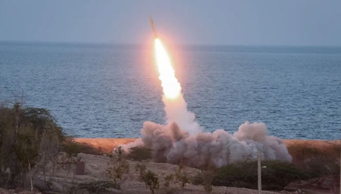 A missile launch during the December 2021 Great Prophet 17 exercise in southwestern Iran. — Reuters