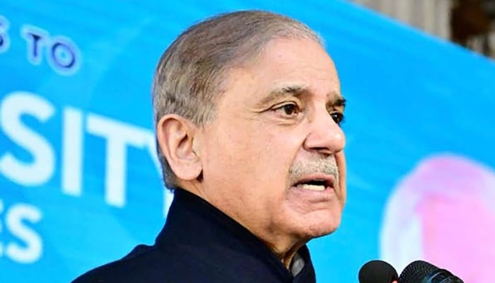 Prime Minister Muhammad Shehbaz Sharif addressing the site-review ceremony of Danish University of Emerging Sciences, March 15, 2025. — INP